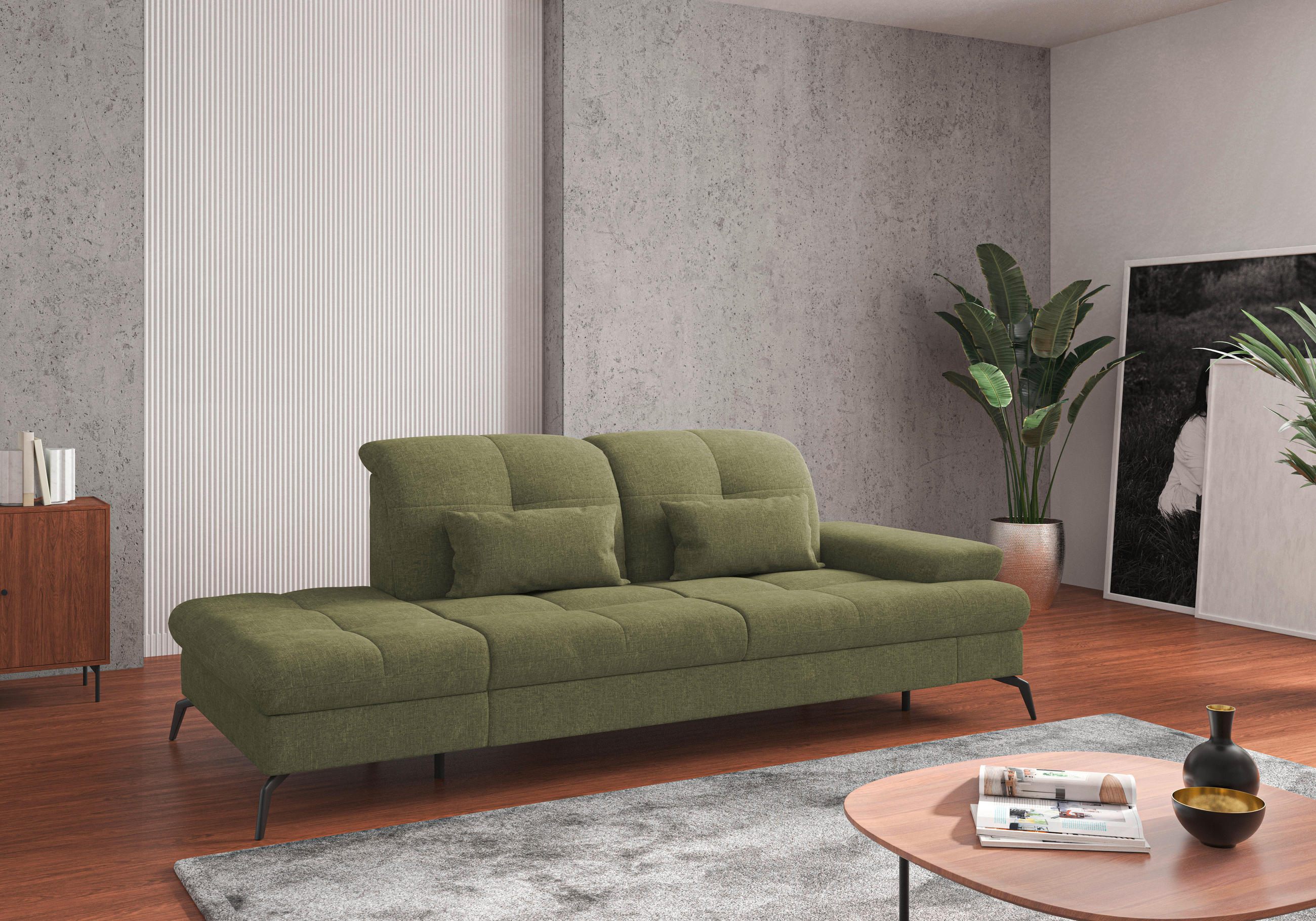 RÉCAMIERE Hellgrün Flachgewebe  - Schwarz/Hellgrün, KONVENTIONELL, Textil/Metall (231/90/122cm) - Sit & More
