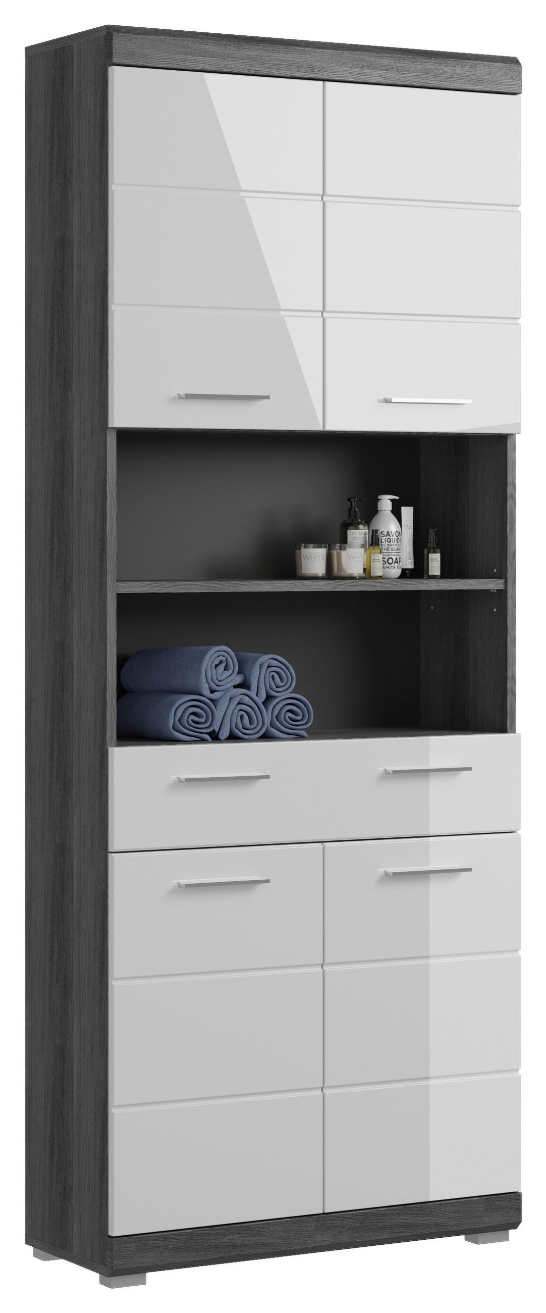 HOCHSCHRANK 74/191/31 cm  - Chromfarben/Weiß Hochglanz, MODERN, Holzwerkstoff/Kunststoff (74/191/31cm) - MID.YOU