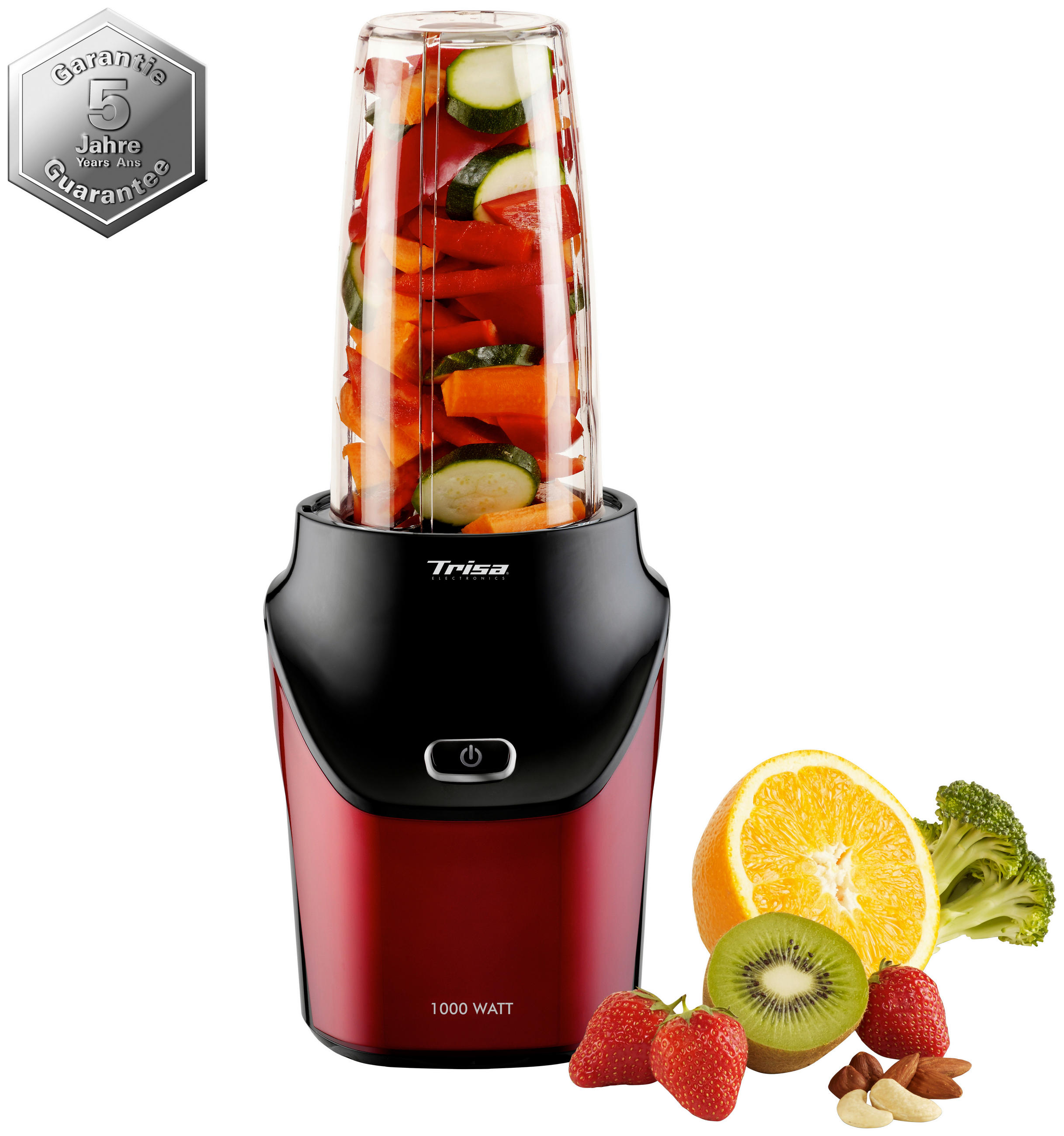 MIXÉR NA SMOOTHIE - černá/červená, Moderní, plast (16/18/20,5cm) - Trisa Electronics