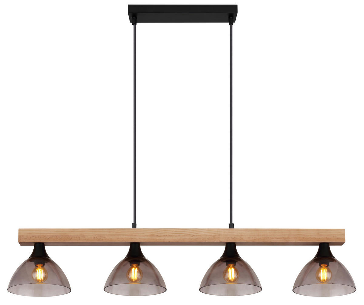 HÄNGELEUCHTE 96/17/150 cm    - Schwarz/Naturfarben, Natur, Glas/Holz (96/17/150cm) - Globo