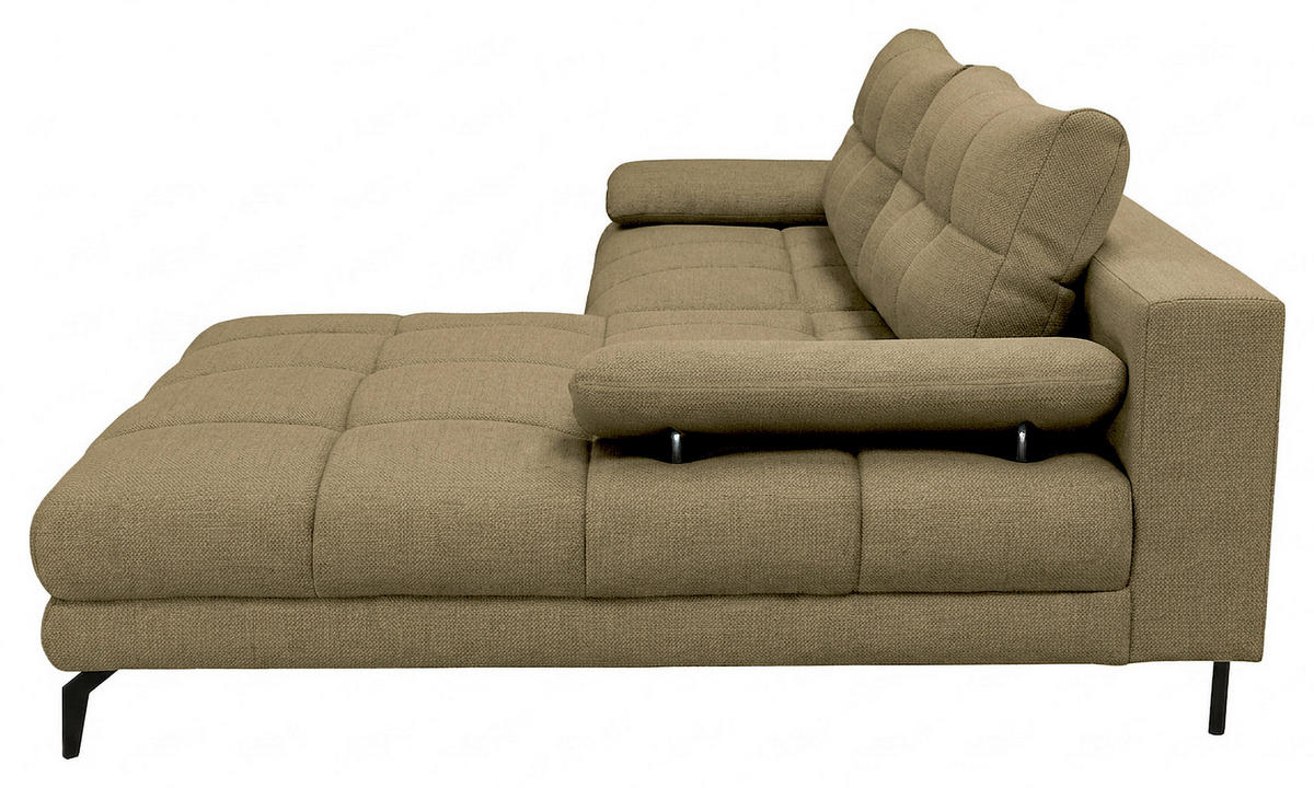 ECKSOFA Olivgrün Struktur Rückenkissen, Bettkasten, Schlaffunktion, Rücken echt, Armteilverstellung, Liegefläche im Originalstoff  - Beige/Schwarz, MODERN, Textil/Metall (263/181cm) - Carryhome