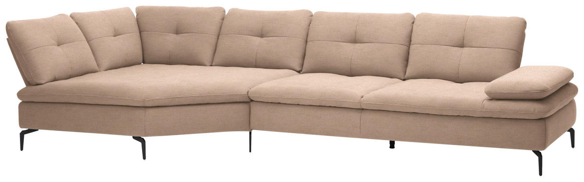 ECKSOFA in Flachgewebe Hellbraun  - Hellbraun/Schwarz, Design, Textil/Metall (157/344cm) - Chilliano