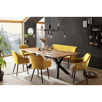 TISCHGRUPPE   - Senfgelb/Naturfarben, MODERN, Holz/Textil (200/100/76,5cm) - Livetastic