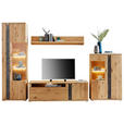 WOHNWAND  in Eichefarben  327,4/208,6/50,2 cm  - Eichefarben/Silberfarben, KONVENTIONELL, Glas/Holz (327,4/208,6/50,2cm) - Voleo