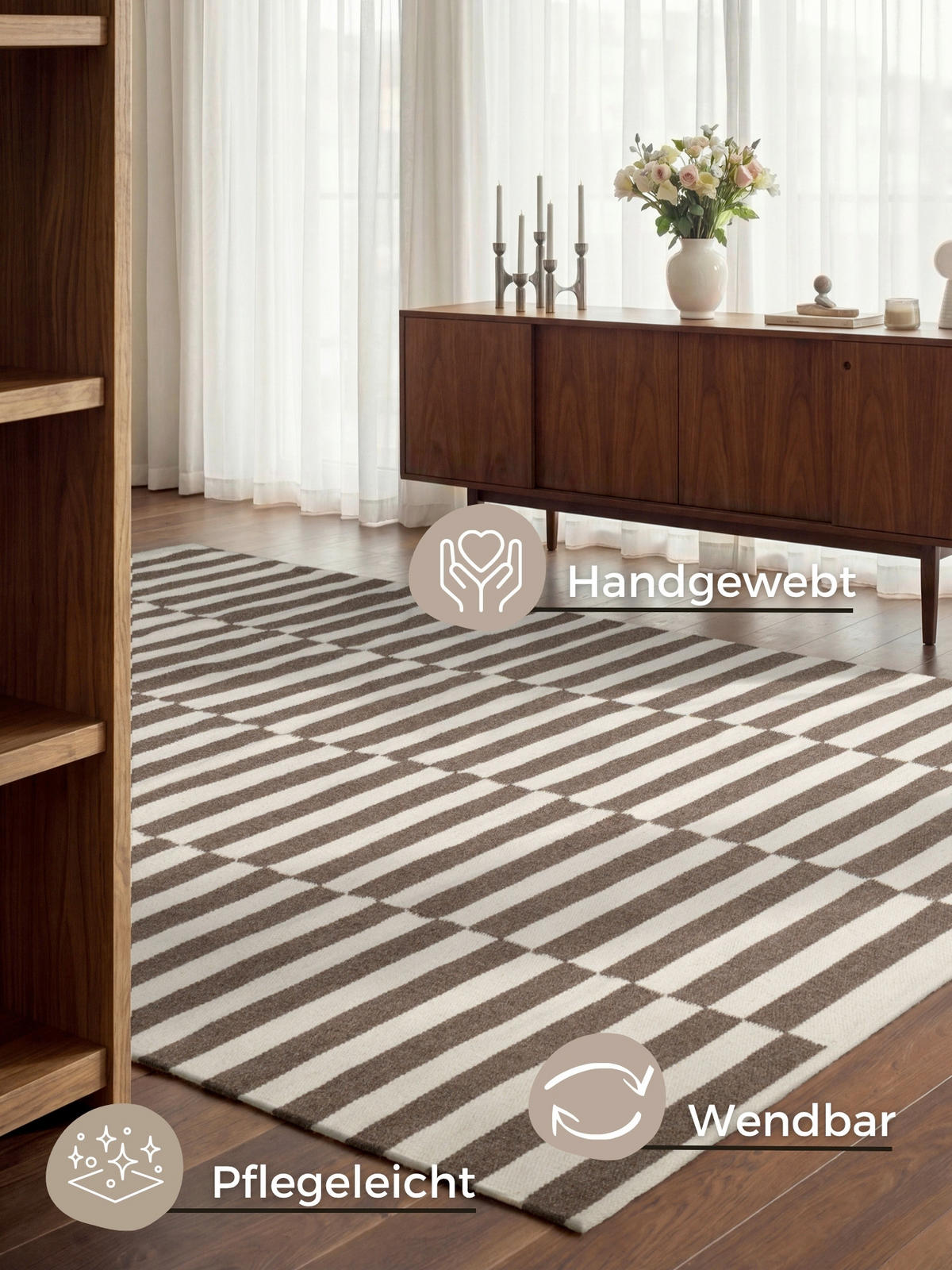 HANDWEBTEPPICH 200/300 cm Vika Weiß, Dunkelbraun rechteckig  - Dunkelbraun/Weiß, Basics, Textil (200/300cm) - Hanse Home