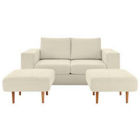 ZWEISITZER-SOFA inkl. Hocker in Webstoff Creme  - Eichefarben/Creme, Design, Holz/Textil (172/96/107cm) - LOOKS by W.Joop
