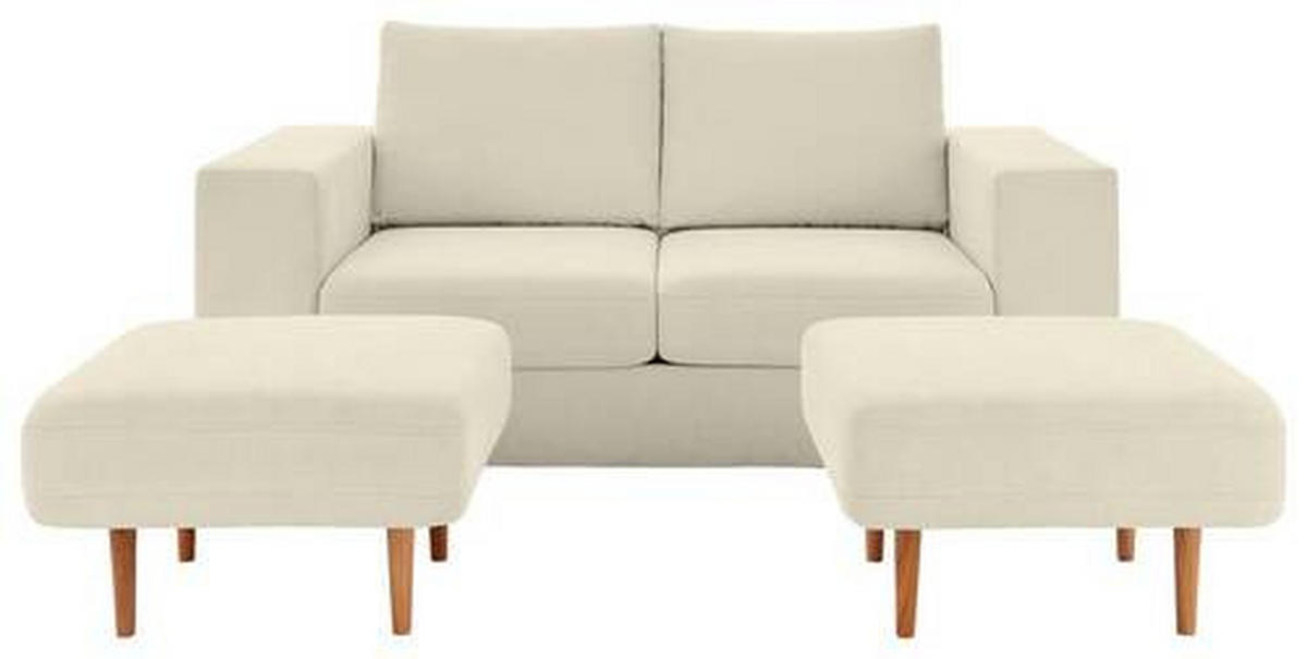ZWEISITZER-SOFA inkl. Hocker in Webstoff Creme  - Eichefarben/Creme, Design, Holz/Textil (172/96/107cm) - LOOKS by W.Joop