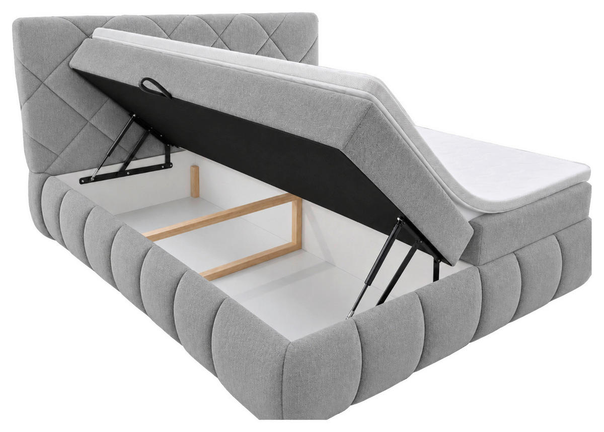BOXBETT 180/200 cm,  in Silberfarben, gepolstertes Kopfteil, Bettkasten, Topper, Matratzen, H3 + H3 = fest  - Silberfarben/Schwarz, Design, Kunststoff/Textil (180/200cm) - Chameo