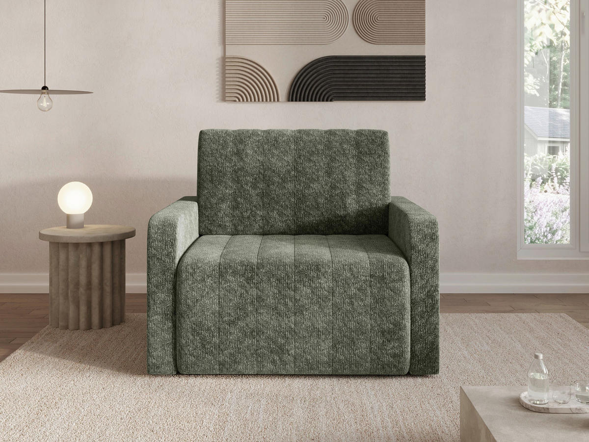 SCHLAFSESSEL Chenille Dunkelgrün Liegefunktion Rücken echt  inkl.  - Dunkelgrün/Schwarz, MODERN, Kunststoff/Textil (101/87/101cm) - Milino