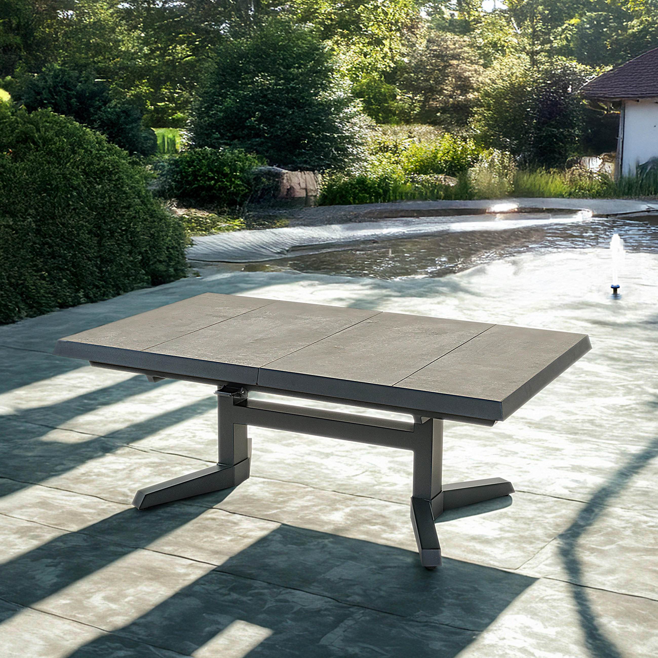 Ambia Garden Gartentisch Anthrazit, Schiefer 93x54-74x143-183 cm