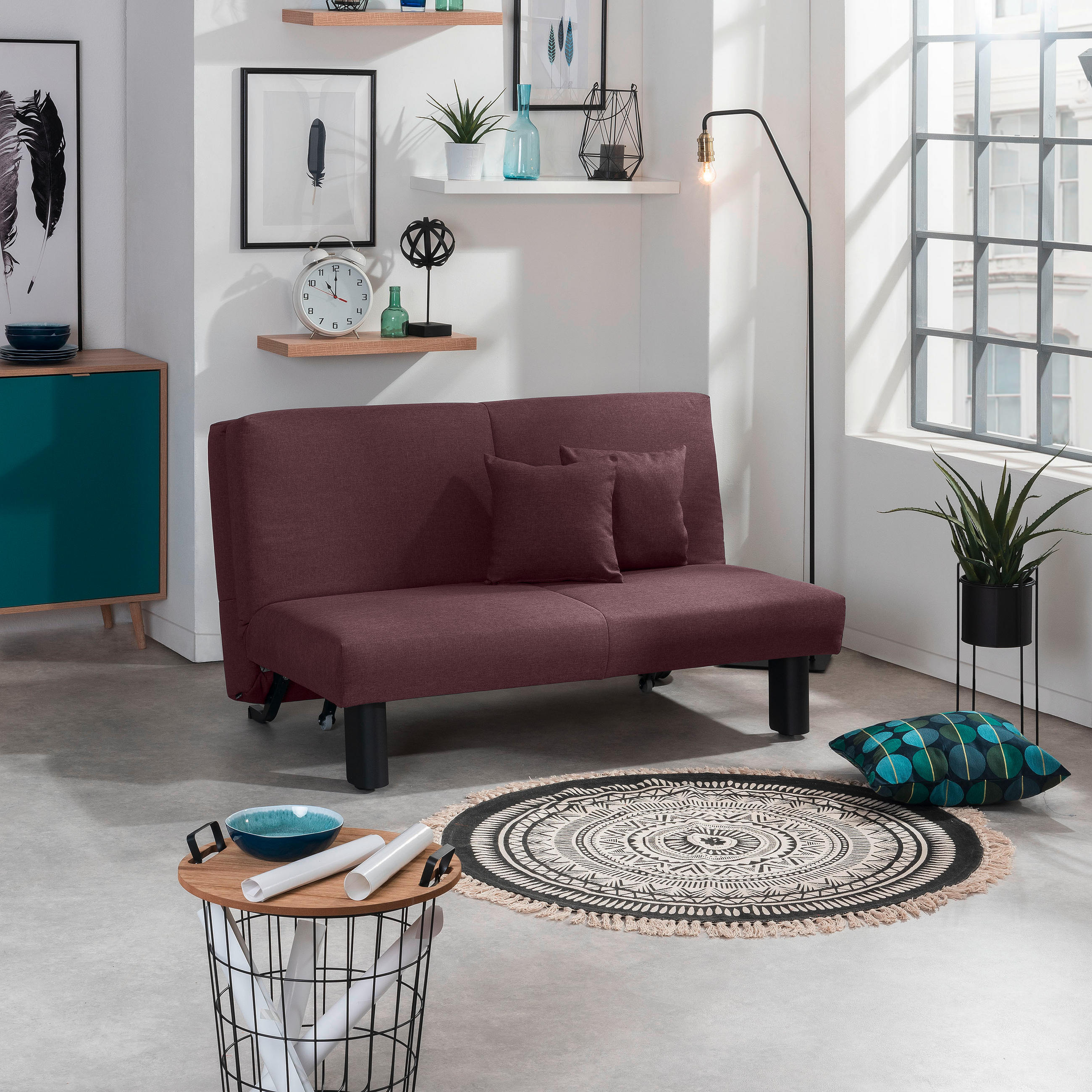 SCHLAFSOFA Flachgewebe Dunkelrot  - Schwarz/Dunkelrot, Design, Textil/Metall (145/84/100cm) - Max Winzer