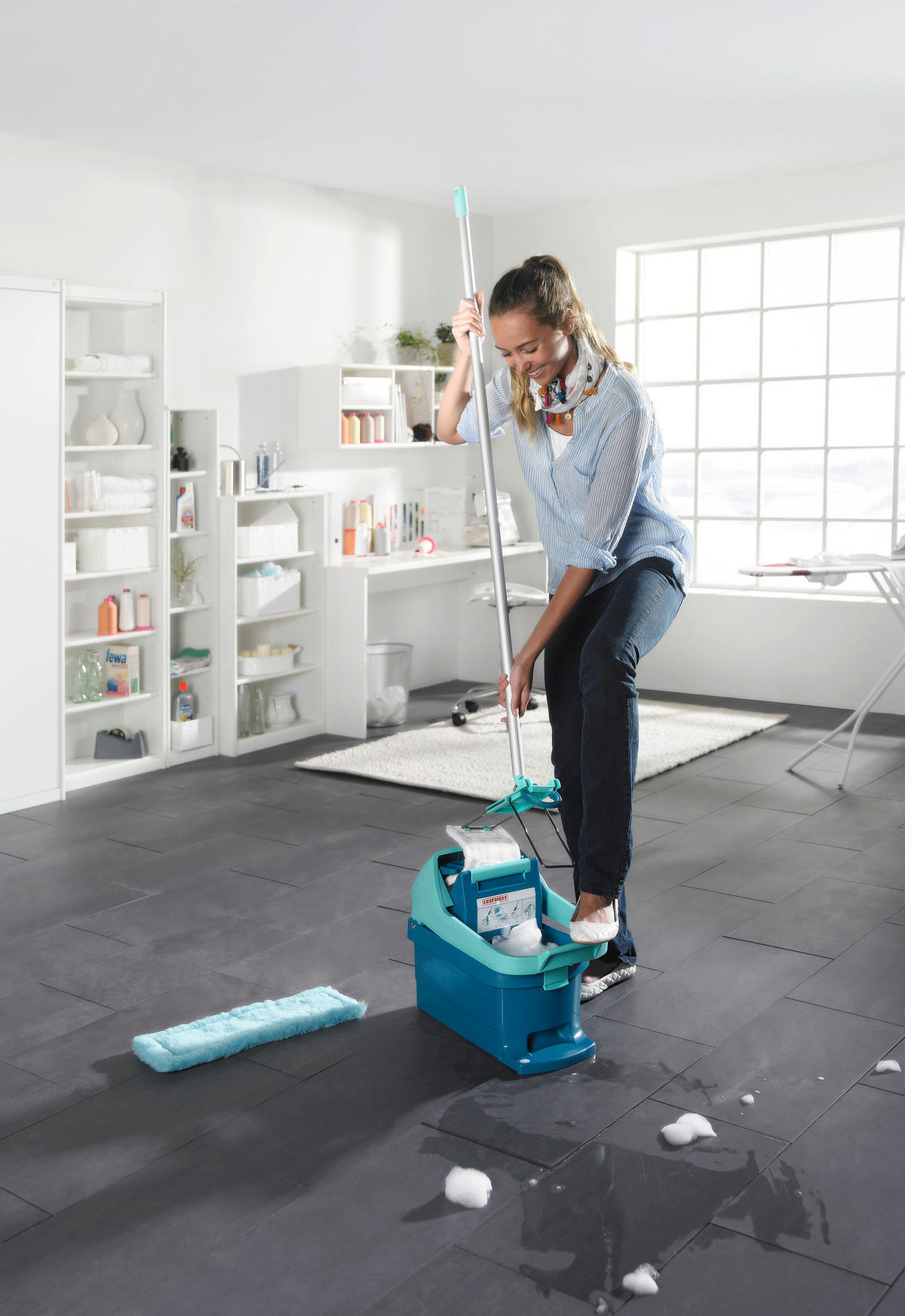BODENWISCHER PROFI MICRO DUO XL  - Weiß/Grün, Basics, Kunststoff/Textil - Leifheit