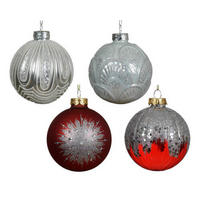 KUGLA ZA JELKU - srebrna/crvena, Osnovno, staklo (8cm)