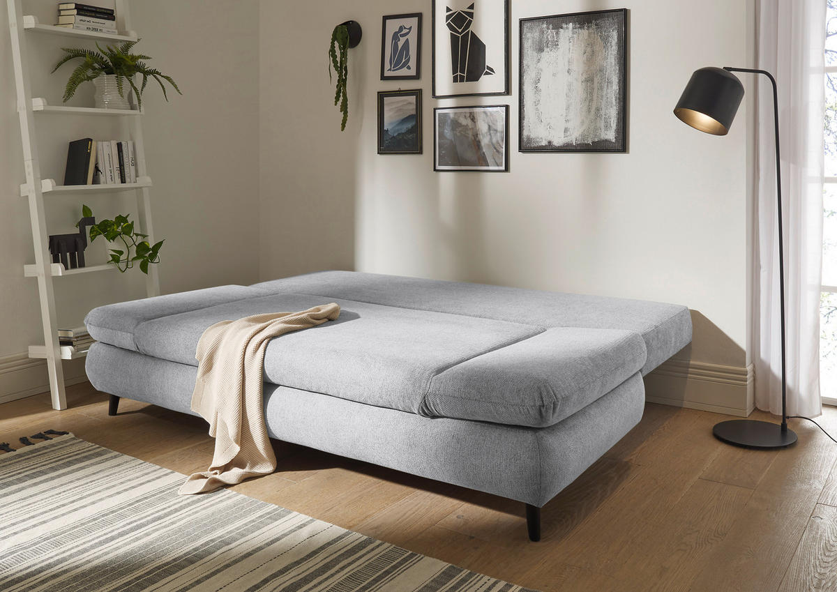 SCHLAFSOFA in Mikrofaser Hellgrau  - Hellgrau/Schwarz, Konventionell, Holzwerkstoff/Kunststoff (212/88/101cm) - MID.YOU