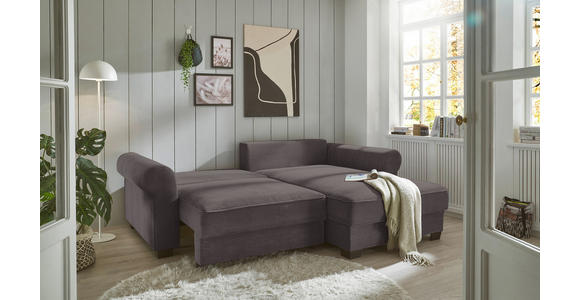 ECKSOFA Dunkelgrau Cord - Dunkelgrau/Schwarz, KONVENTIONELL, Kunststoff/Textil (255/185cm) - Hom`in