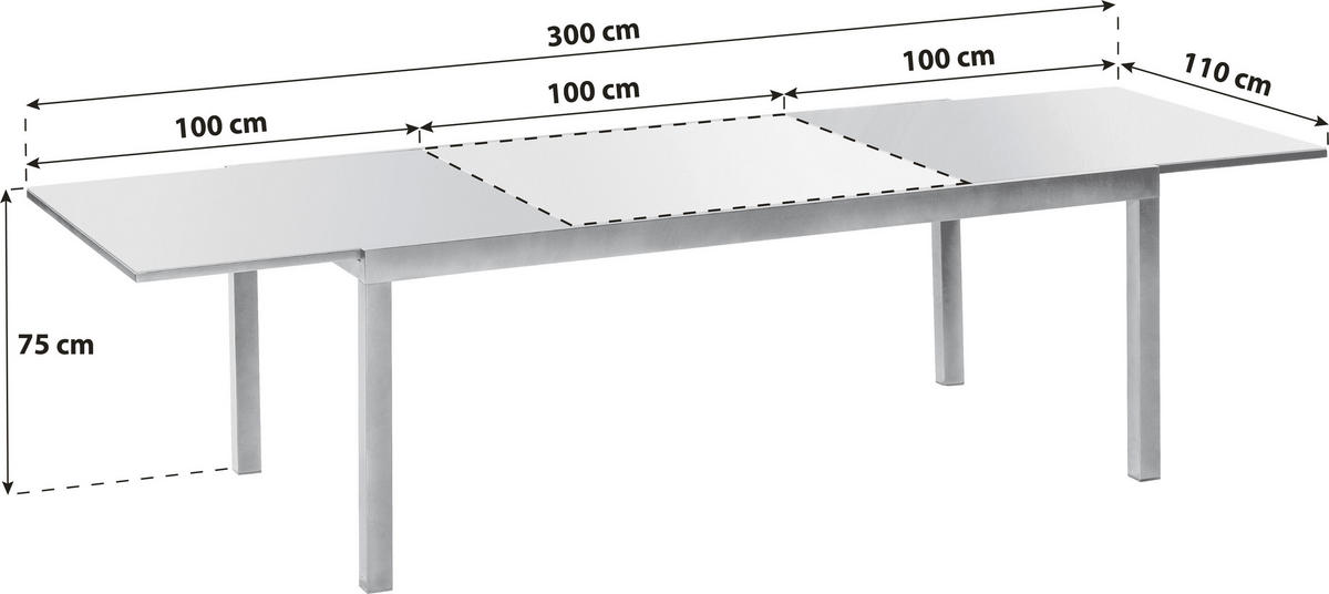 GARTENTISCH 200-300/110/75 cm Metall, Glas rechteckig  - Graphitfarben/Grau, KONVENTIONELL, Glas/Metall (200-300/110/75cm) - Gardenson