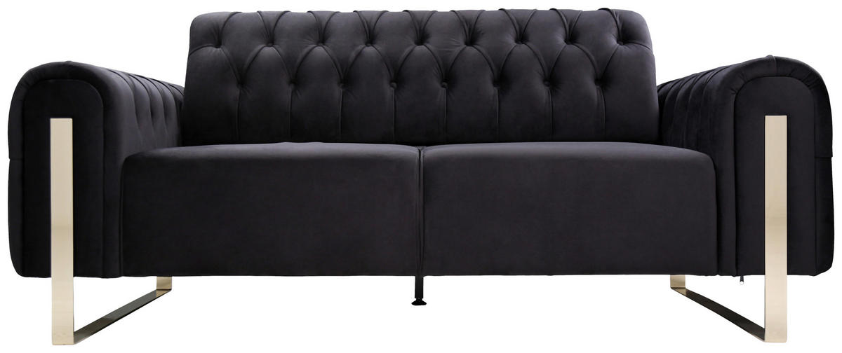 2-SITZER-SOFA  in Velours Schwarz  - Goldfarben/Schwarz, KONVENTIONELL, Textil/Metall (194/90/97cm) - Carryhome