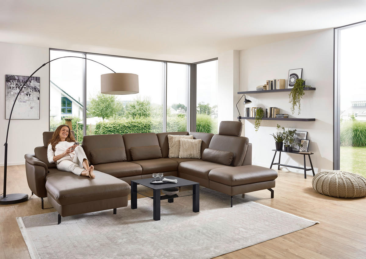 SAROKGARNITÚRA bőr barna  - barna/fekete, Konventionell, bőr/fém (168/306/224cm) - Beldomo Premium