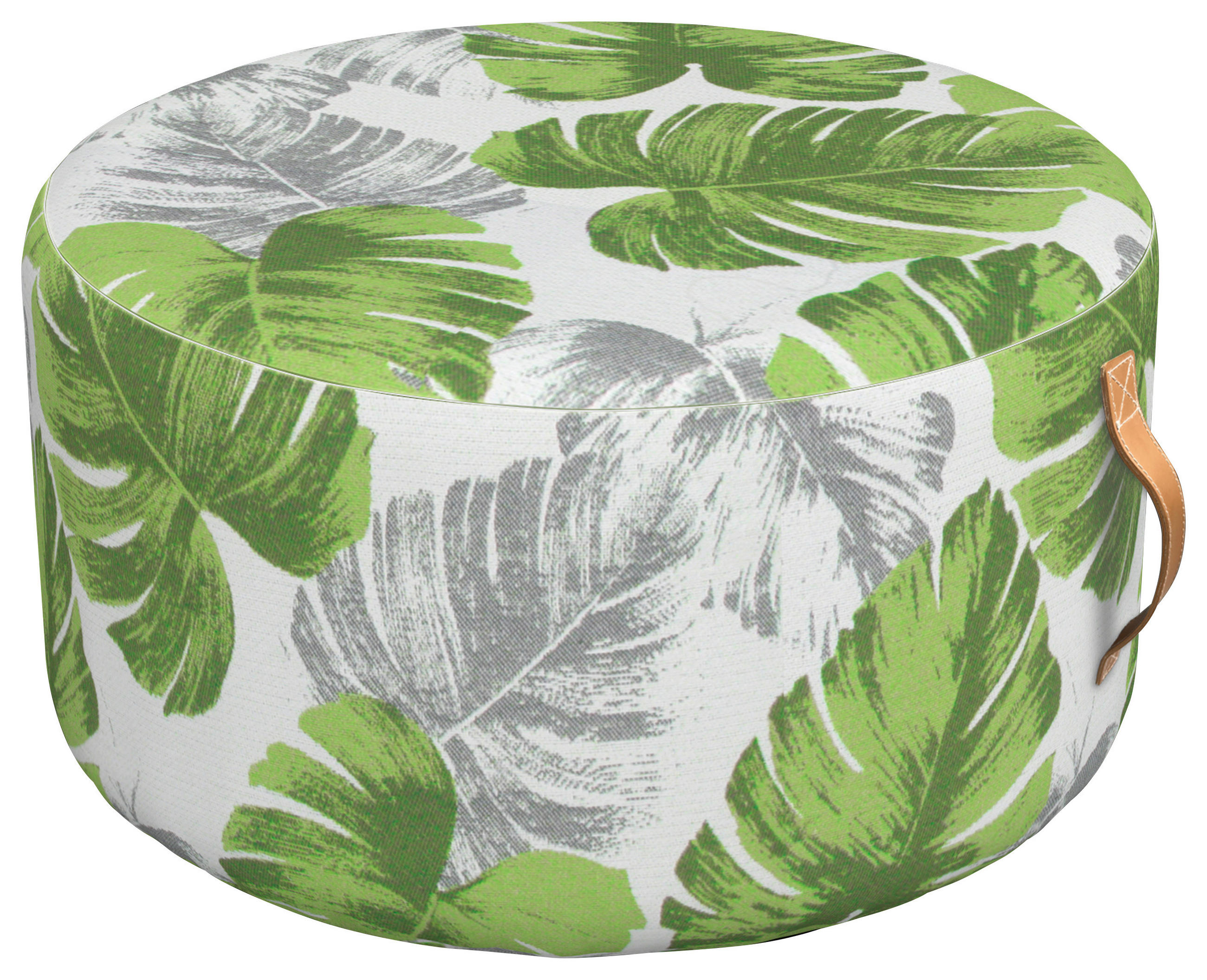 OUTDOORPOUF in  Blätter  - Weiß/Grün, Basics, Textil (70/36cm)