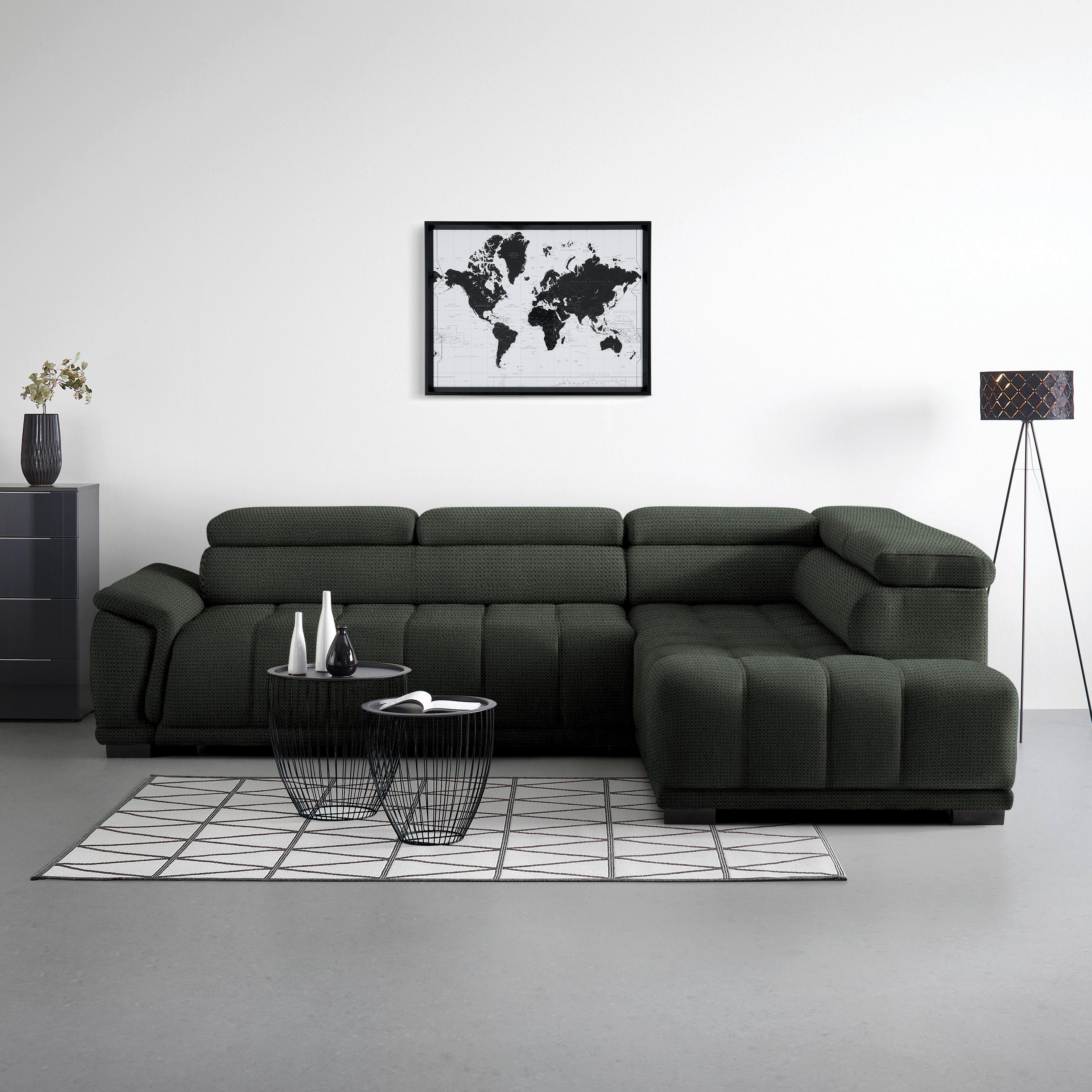 HÖRNSOFFA i chenille, vävt tyg mörkgrön  - svart/mörkgrön, Modern, textil/plast (283/106cm) - MID.YOU