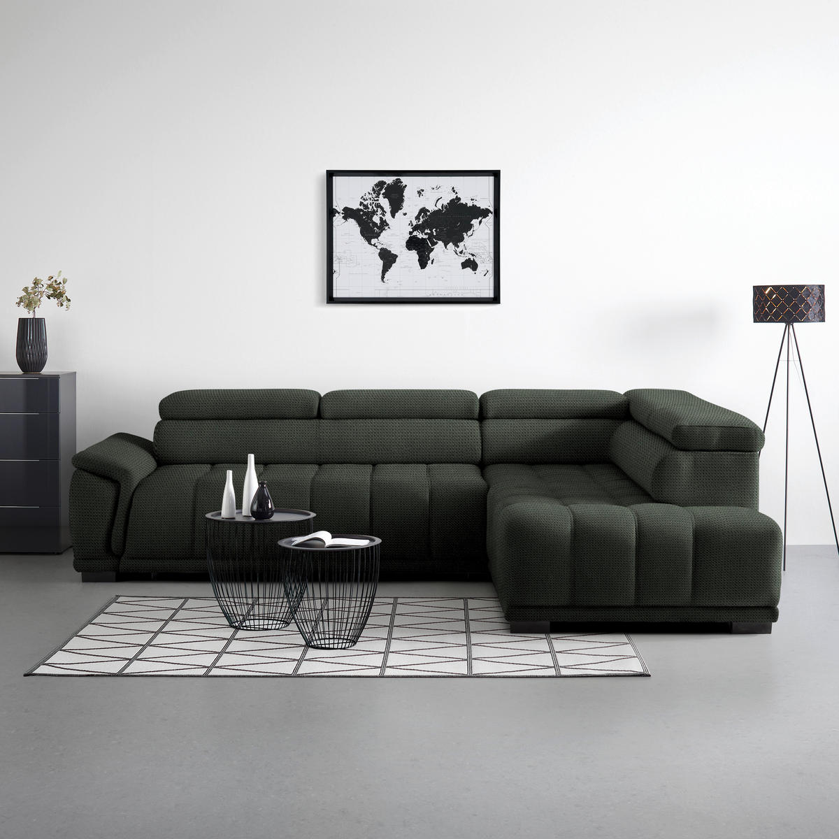 HÖRNSOFFA i chenille, vävt tyg mörkgrön  - svart/mörkgrön, Modern, textil/plast (283/106cm) - MID.YOU