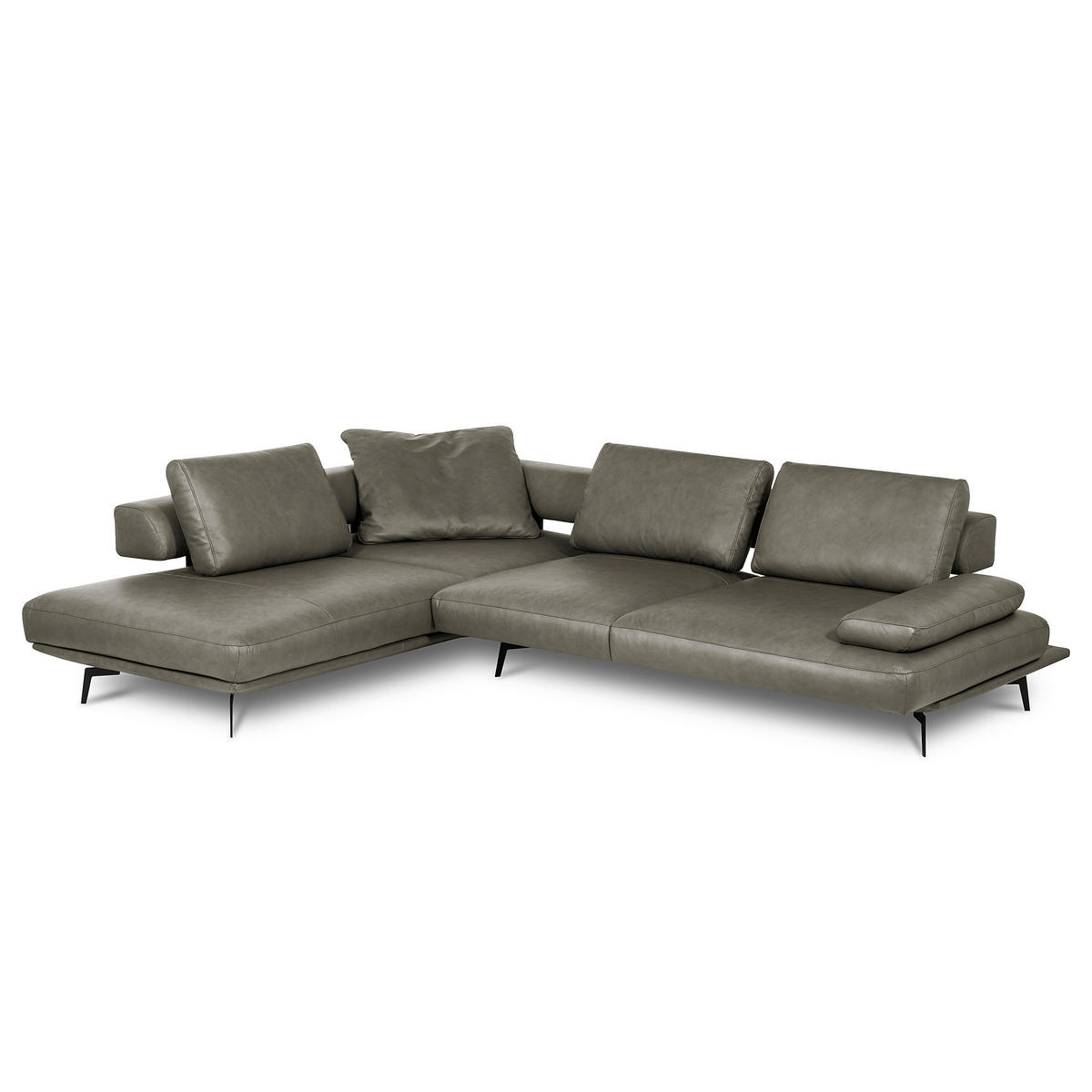 ECKSOFA Grau Echtleder  - Schwarz/Grau, Design, Leder/Metall (237/306cm) - Livetastic