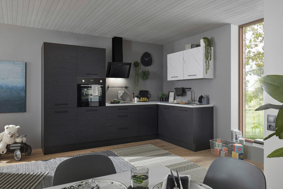 ECKKÜCHE 320/180 cm  in Graphitfarben  - Schwarz/Graphitfarben, Design, Holzwerkstoff/Metall (320/180cm) - MID.YOU