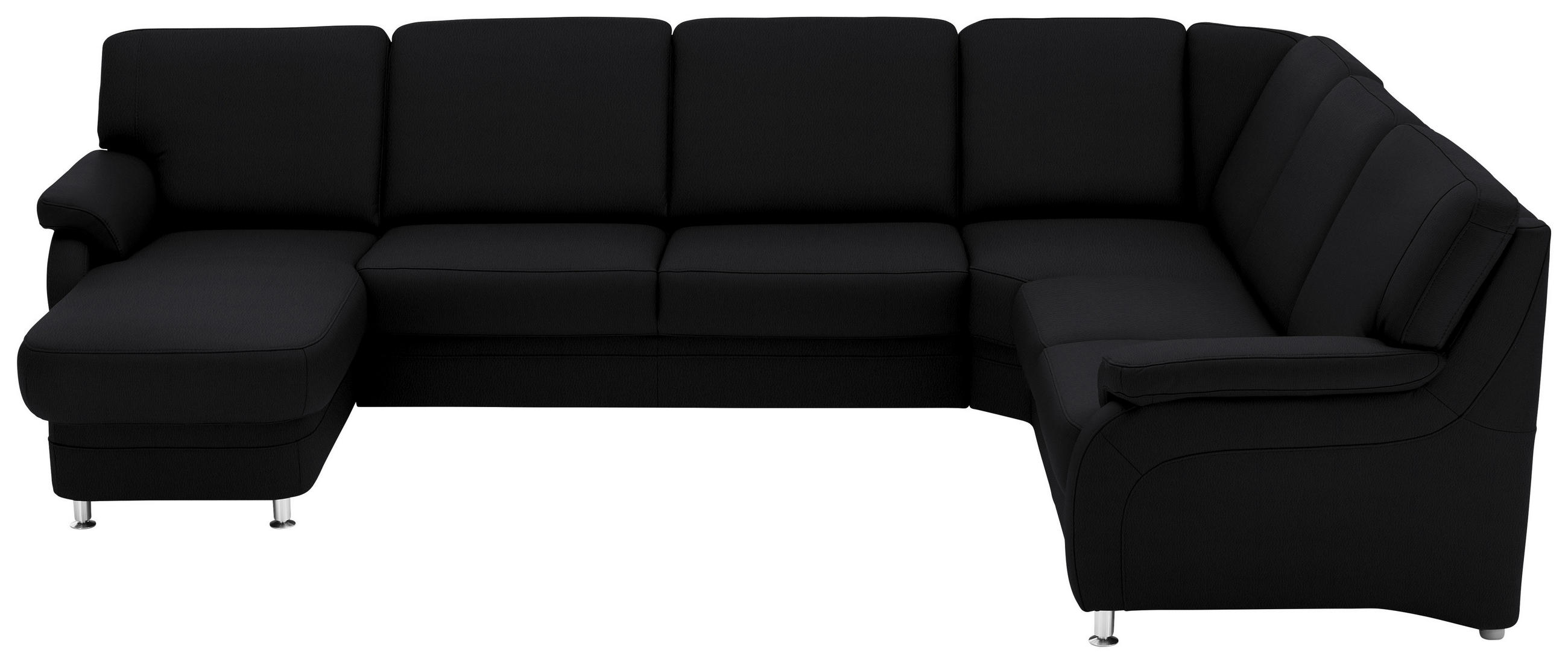 WOHNLANDSCHAFT Echtleder Schwarz  - Alufarben/Schwarz, Konventionell, Leder/Metall (165/329/239cm) - Beldomo Premium