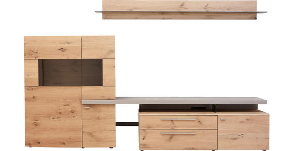 WOHNWAND in Eichefarben, Fango - Edelstahlfarben/Fango, Design, Glas/Holz (311,2/204,4/55,7cm) - Dieter Knoll