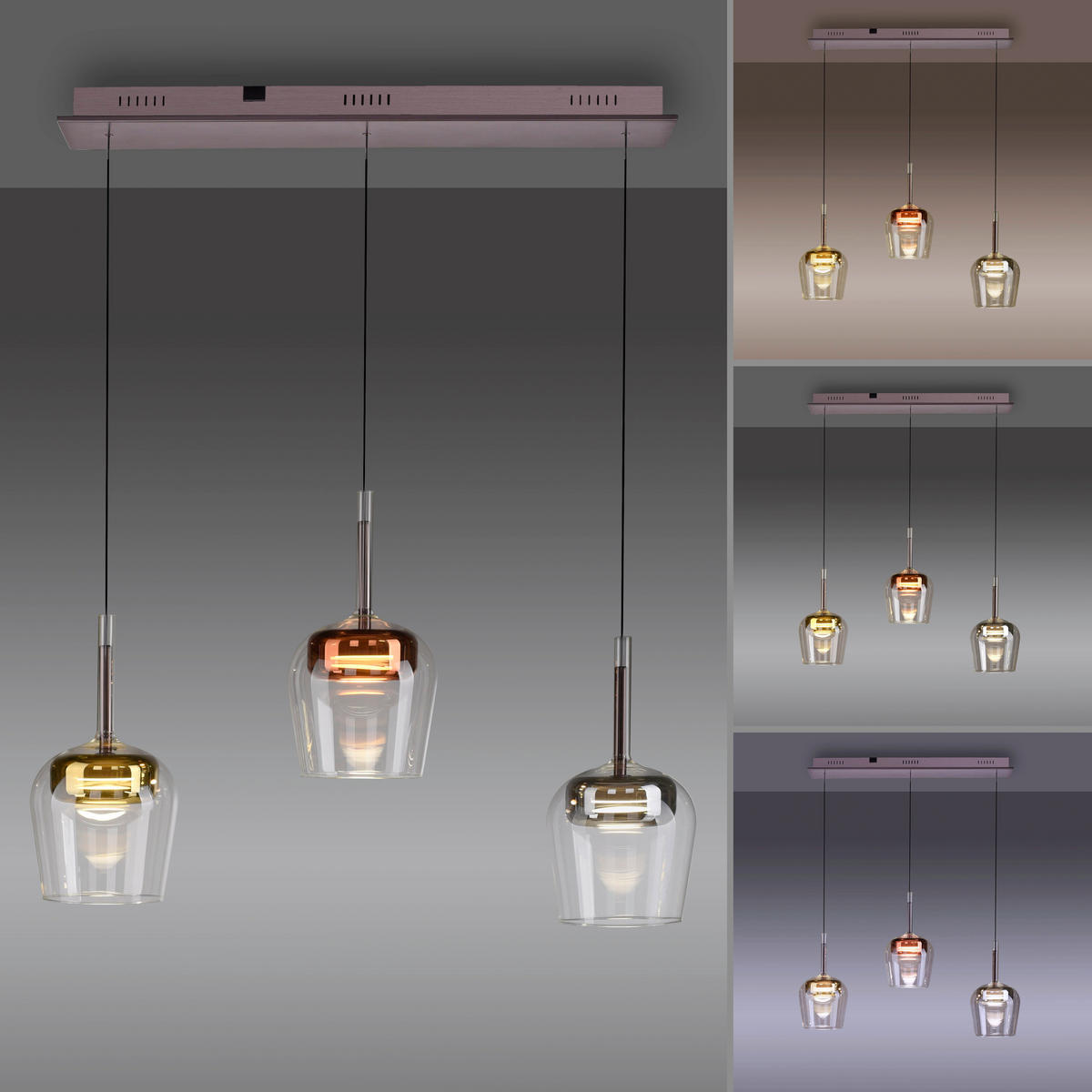 LED-HÄNGELEUCHTE 93/21/200 cm    - Silberfarben/Goldfarben, Design, Kunststoff/Metall (93/21/200cm)