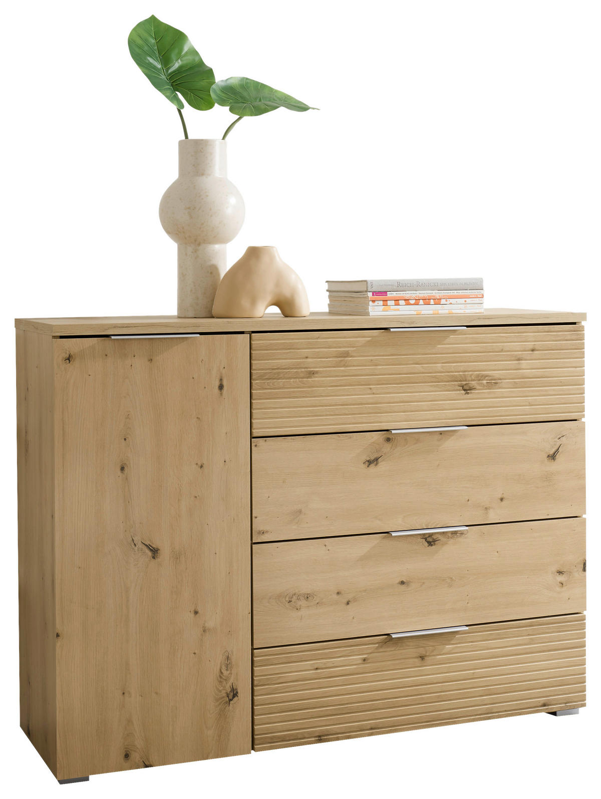 COMODĂ 120/90/38 cm  - stejar Artisan/culoare aluminiu, Konventionell, plastic/material pe bază de lemn (120/90/38cm) - Ti'me