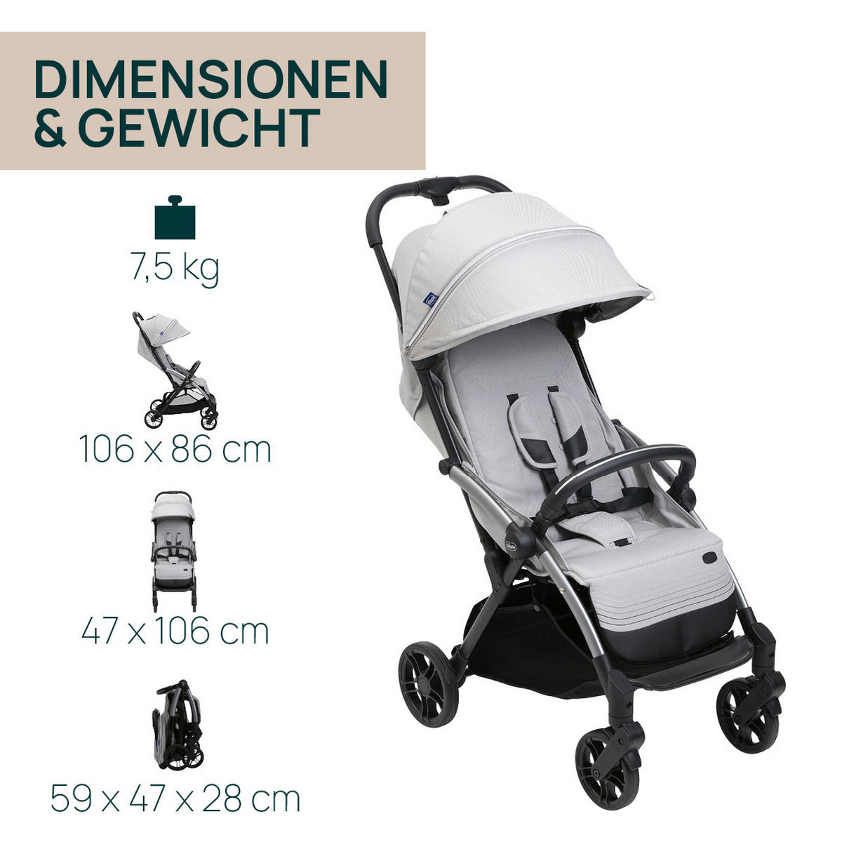 BUGGY GOODY XPLUS  - Hellgrau, Basics, Textil/Metall (47/86/106cm) - Chicco