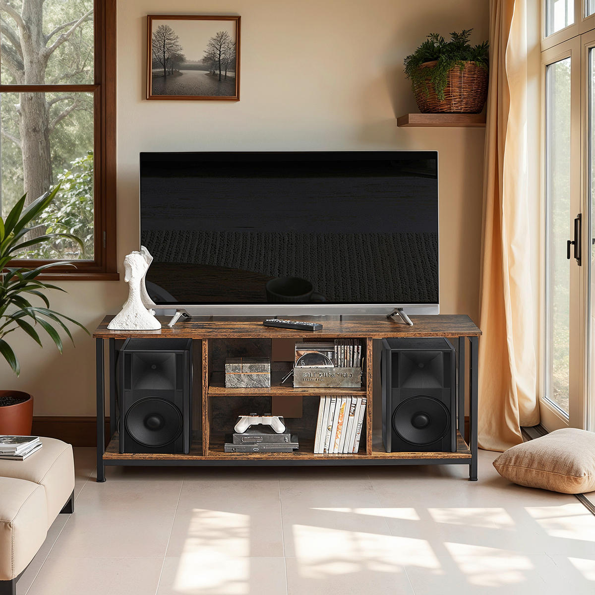 TV-ELEMENT - Dunkelbraun/Schwarz, MODERN, Holzwerkstoff/Metall (120/50/40cm) - MID.YOU