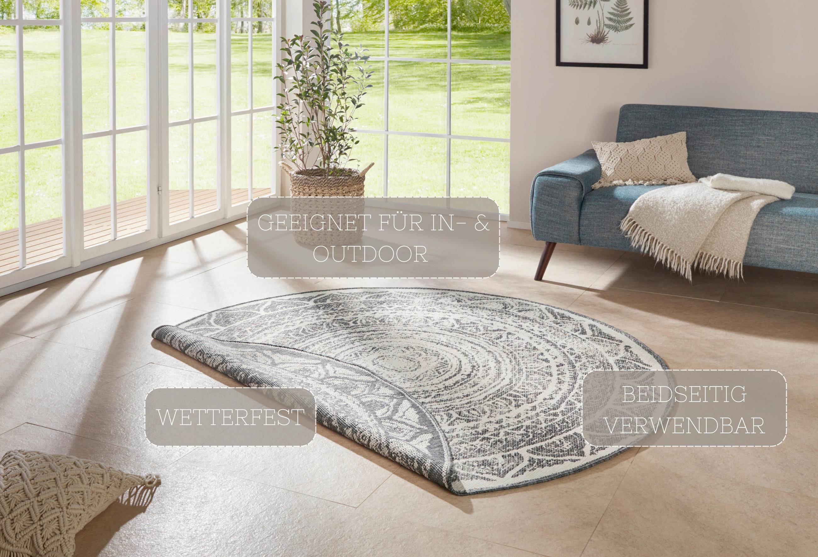 OUTDOORTEPPICH 140 cm Twin Supreme Creme, Grau  - Creme/Grau, Basics, Kunststoff (140cm)
