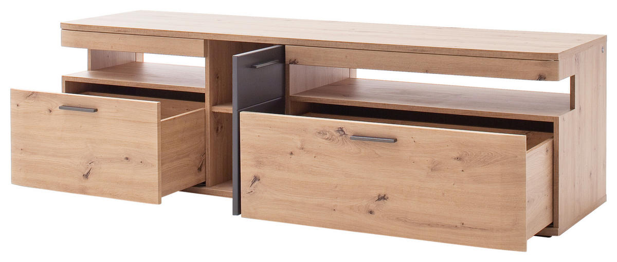 KOMODA POD TELEVIZI, antracitová, barvy dubu, 180/55/50 cm - černá/barvy dubu, Design, kov/kompozitní dřevo (180/55/50cm) - Livetastic