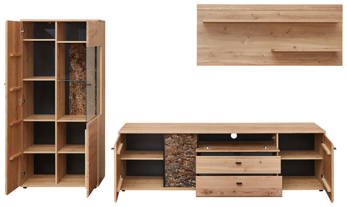 WOHNWAND  in Braun, Eschefarben, Eiche Artisan 320/163/50 cm  - Anthrazit/Eschefarben, Natur, Glas/Holz (320/163/50cm) - Linea Natura