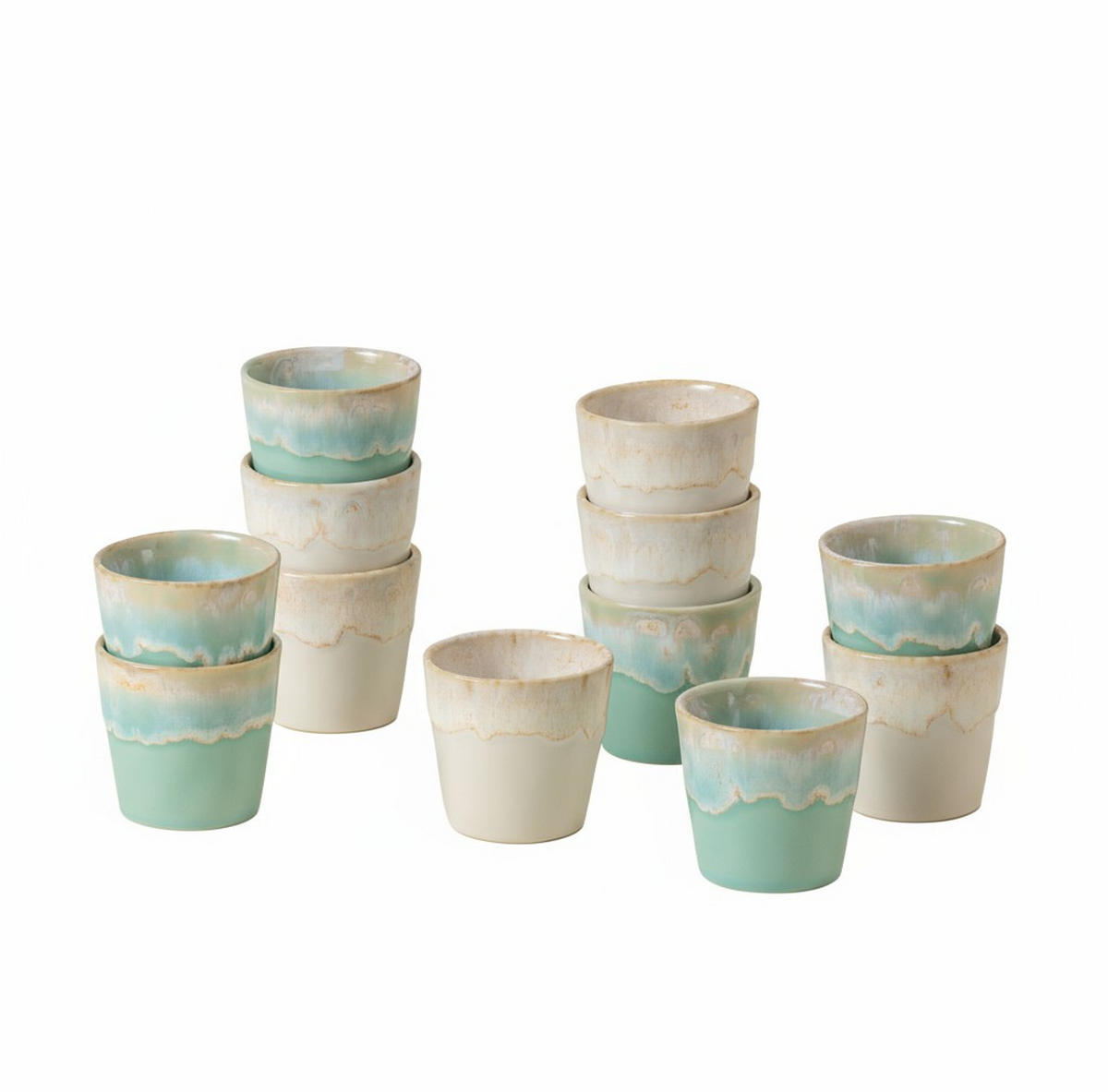 ESPRESSOTASSENSET 80ML GRESPRESSO 12-teilig  - Türkis/Weiß Hochglanz, Basics, Keramik - Costa Nova