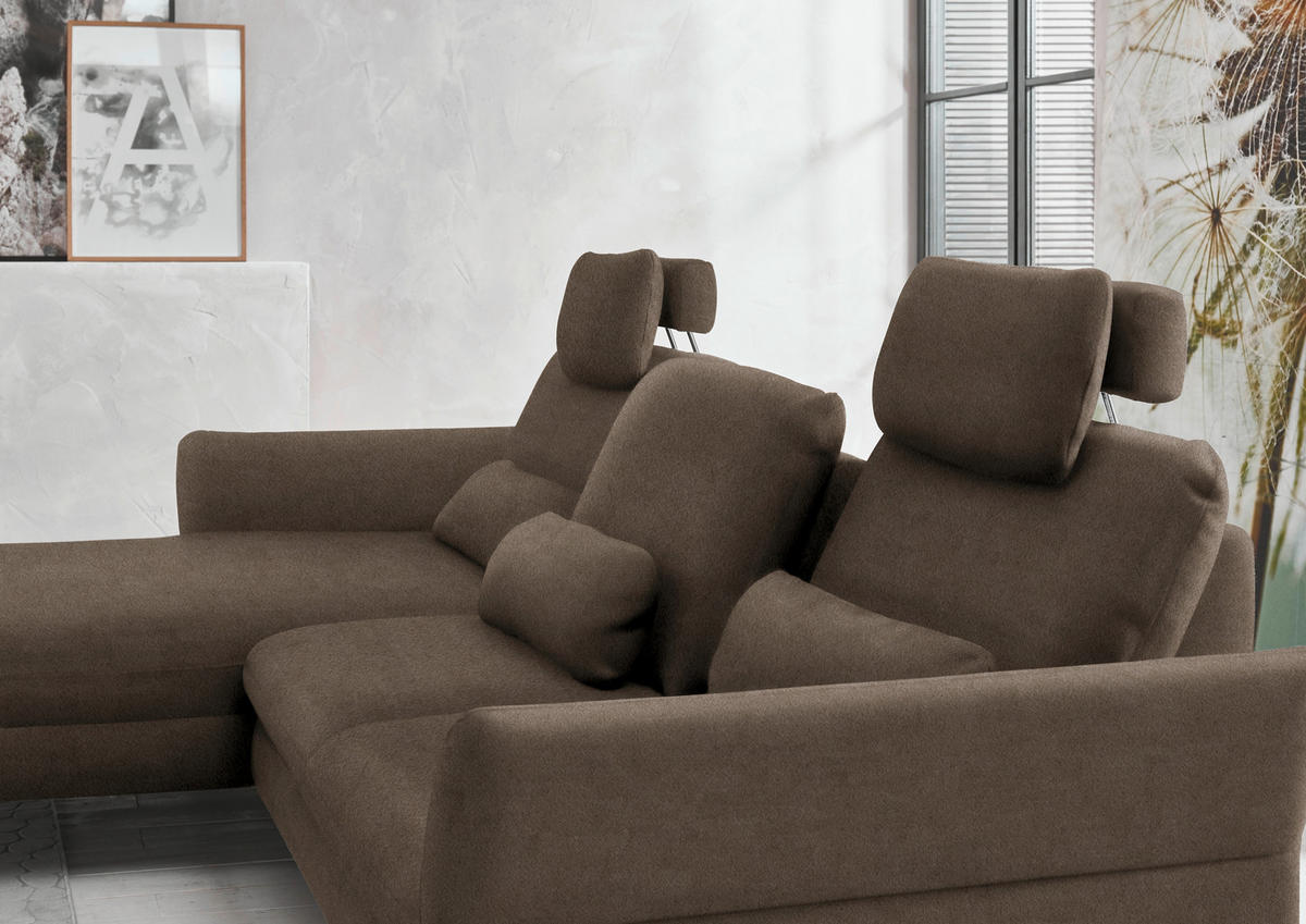 ECKSOFA in Velours Braun  - Schwarz/Braun, Design, Textil/Metall (179/306cm) - Beldomo System