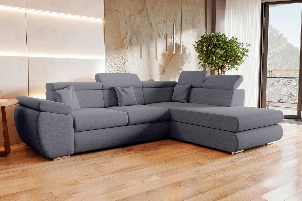 ECKSOFA Dunkelgrau Struktur  - Chromfarben/Dunkelgrau, KONVENTIONELL, Kunststoff/Textil (282/205cm) - Carryhome