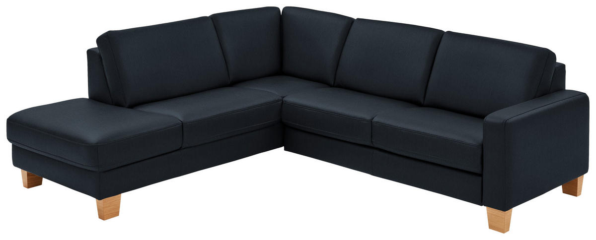 ECKSOFA in Echtleder Dunkelblau  - Eiche Bianco/Dunkelblau, Konventionell, Leder/Holz (235/257cm) - Valdera