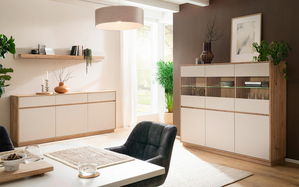 HIGHBOARD , 164/138/40 cm,  - Kaschmir/Eiche Artisan, Design, Glas/Holzwerkstoff (164/138/40cm) - MID.YOU