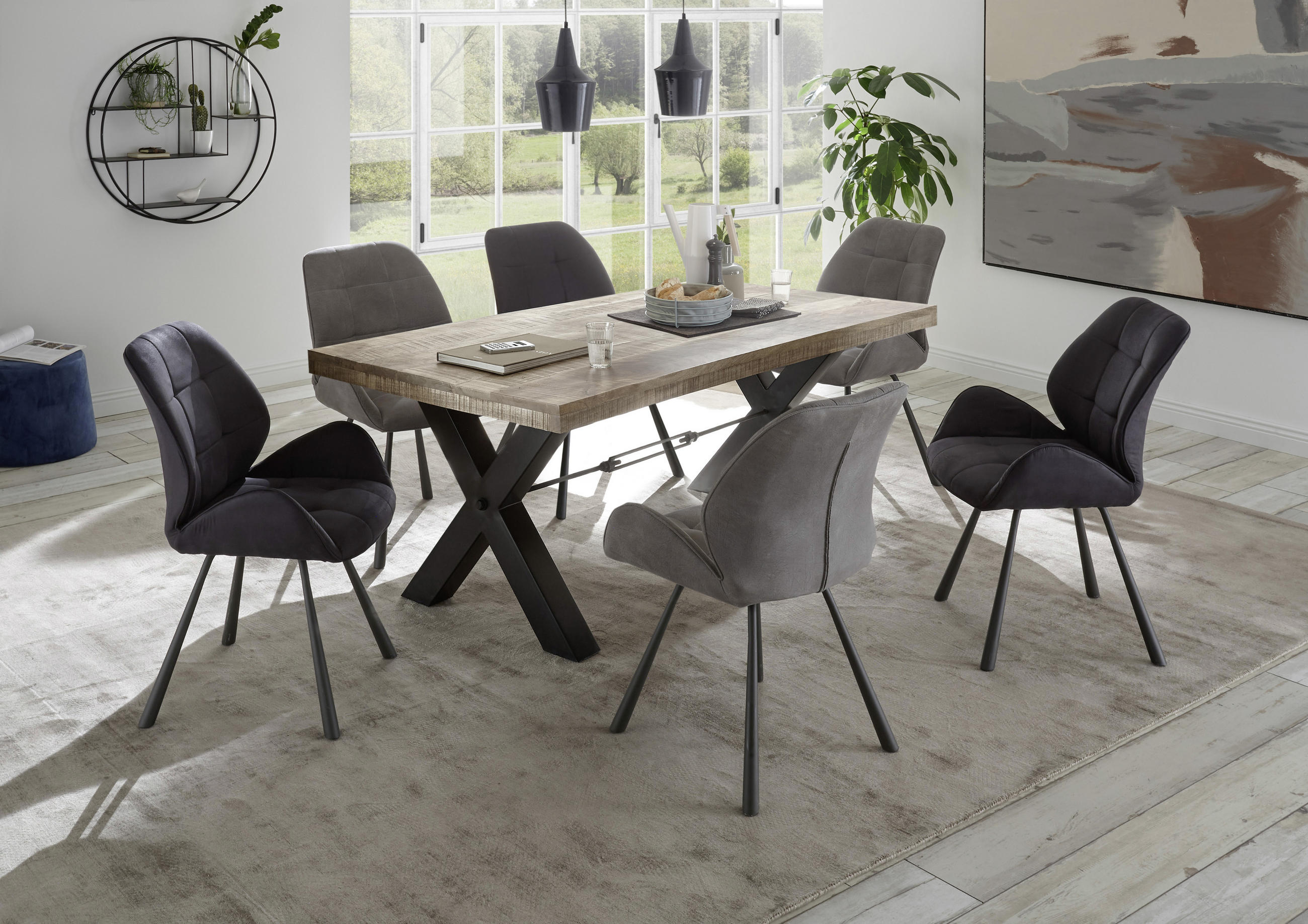 ESSTISCH Mangoholz massiv  - Schwarz, Basics, Holz/Metall (200/100/77cm) - Livetastic