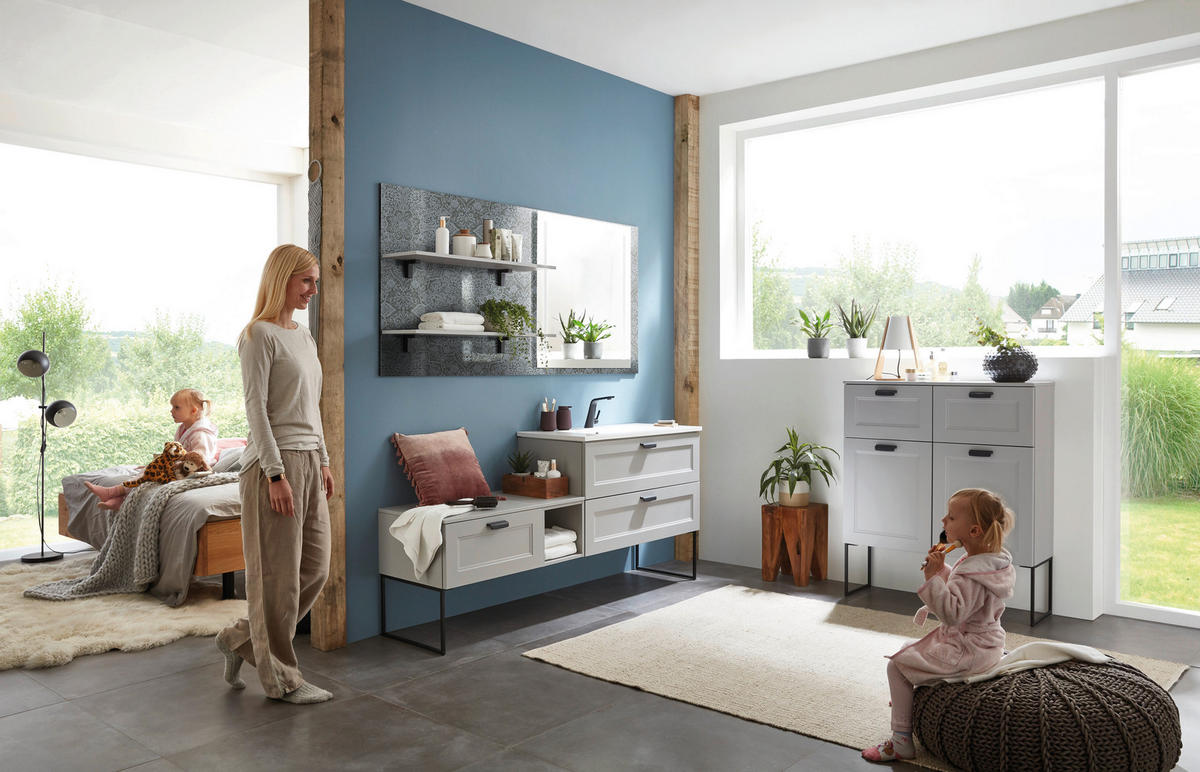 SEITENSCHRANK 100/116,4/37,2 cm  - Hellgrau/Schwarz, ROMANTIK / LANDHAUS, Holzwerkstoff/Metall (100/116,4/37,2cm) - Celina Home