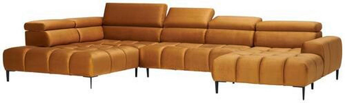 ECKSOFA Currygelb Webstoff  - Currygelb/Schwarz, Design, Textil/Metall (216/385/177cm) - Welnova