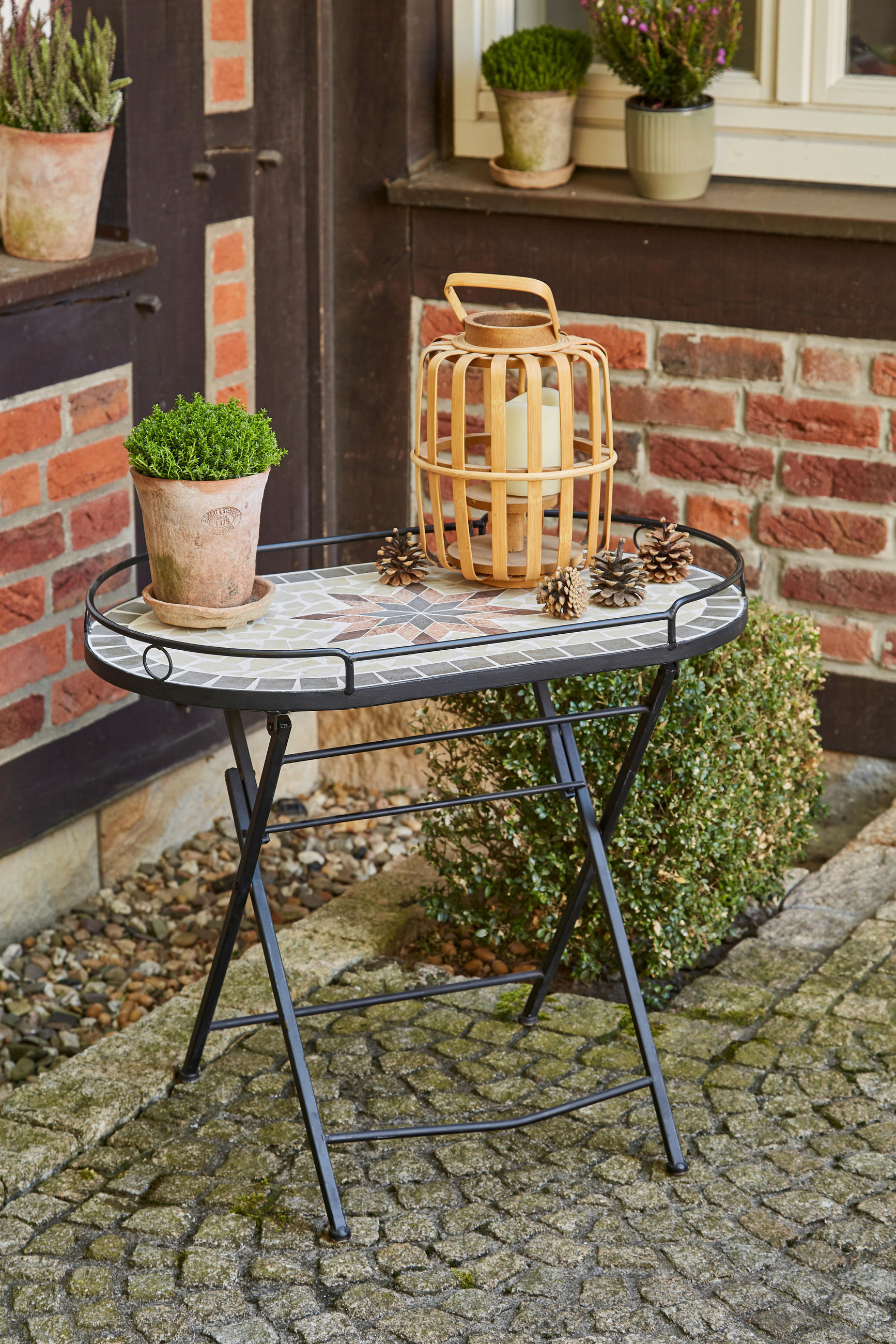 GARTENBEISTELLTISCH 68/41/60 cm Keramik  - Multicolor/Schwarz, MODERN, Keramik/Metall (68/41/60cm) - Siena Garden