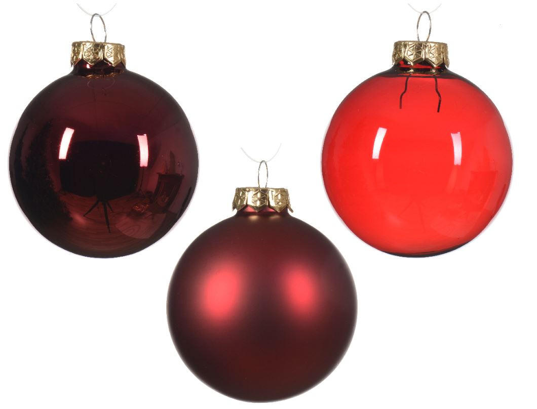 SET KROGLIC ZA BOŽIČNO JELKO - temno rdeča, Konvencionalno, steklo (5-7cm)