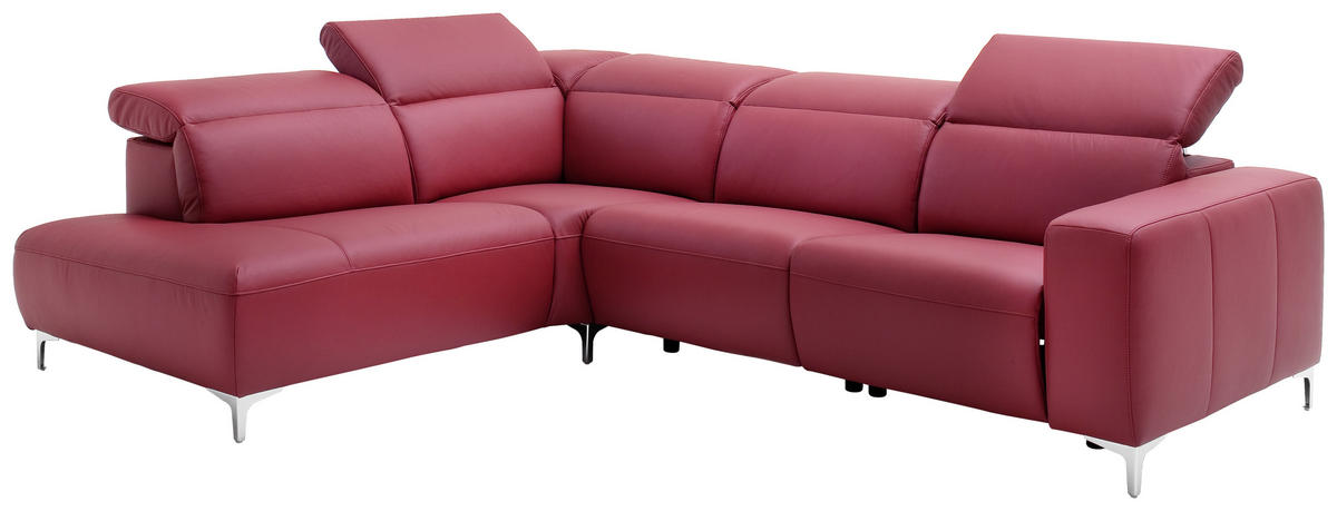 ECKSOFA in Echtleder Rot  - Chromfarben/Rot, Design, Leder/Metall (223/290cm) - Pure Home Lifestyle