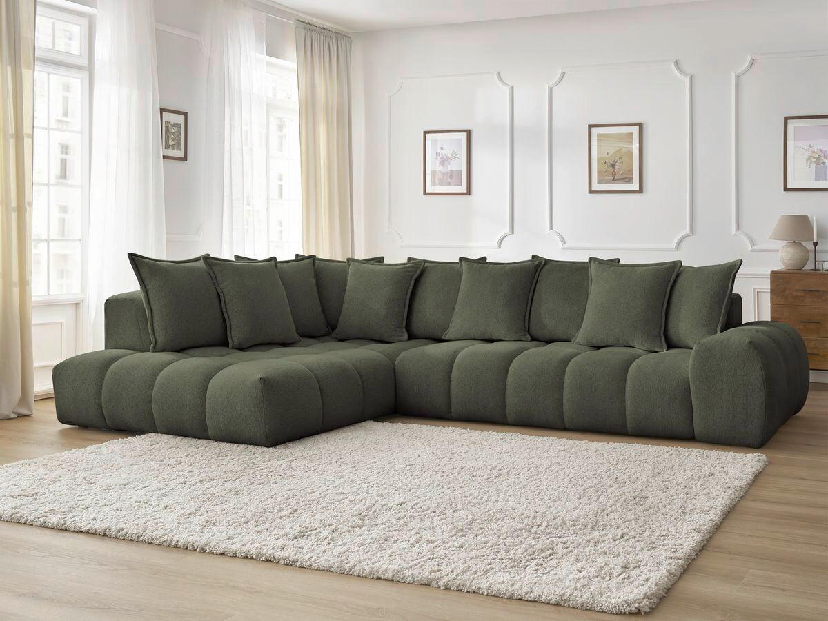 ECKSOFA Ottomane links  EVEREST Grün Flachgewebe  - Schwarz/Grün, MODERN, Kunststoff/Textil (210/352cm)