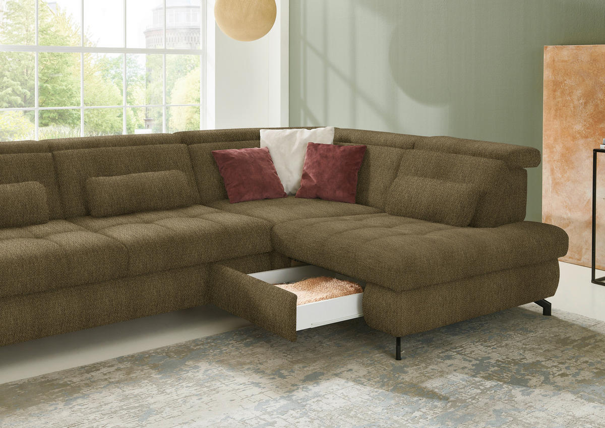 ECKSOFA in Chenille Grün  - Schwarz/Grün, Design, Textil/Metall (310/220cm) - Beldomo Style
