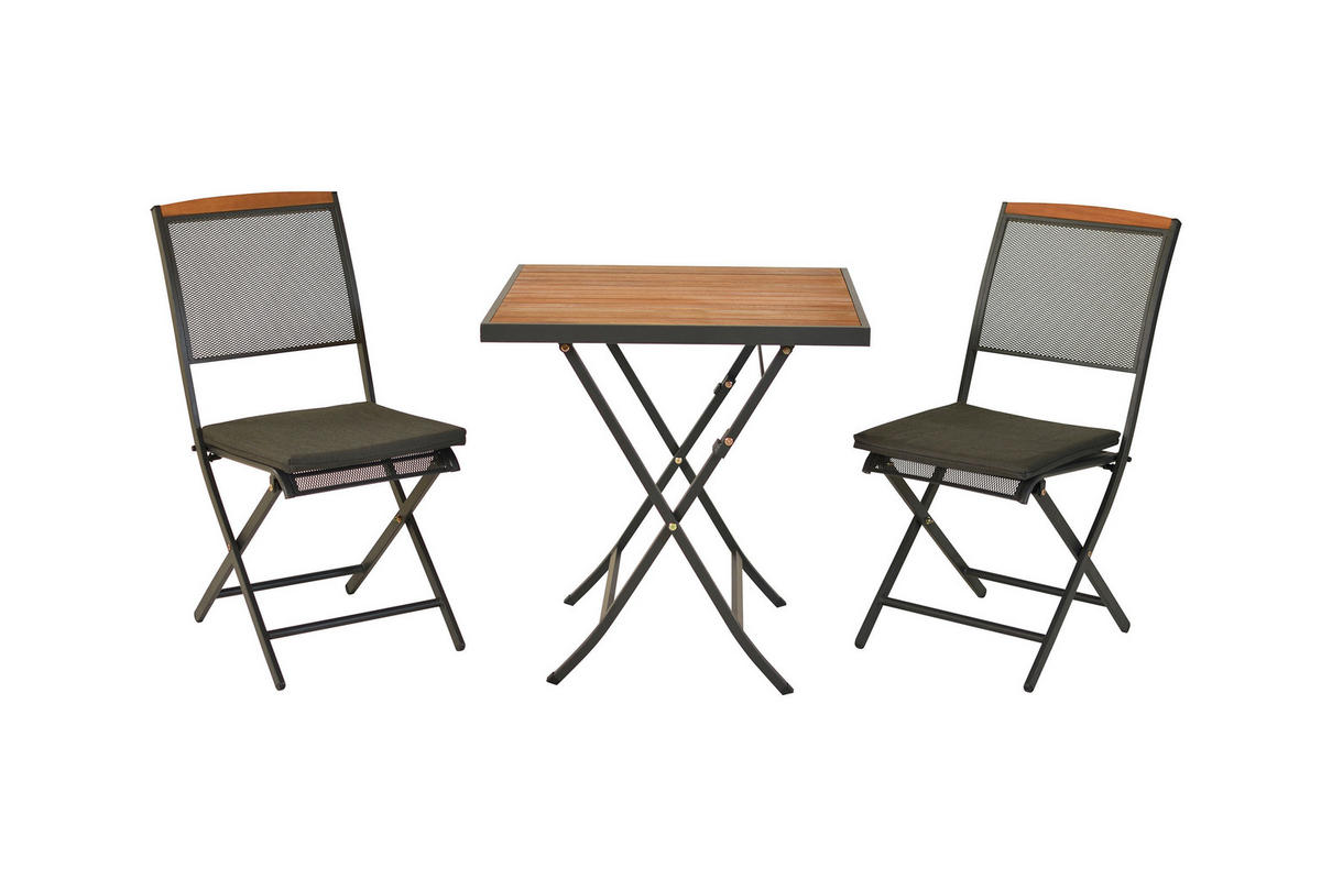 BALKONSET Graphitfarben, Grau, Akaziefarben 5-teilig  - Graphitfarben/Grau, KONVENTIONELL, Holz/Textil - Gardenson